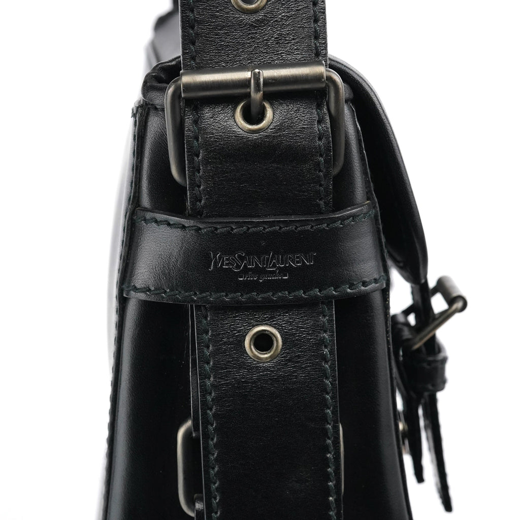 Black Calfskin Belt Crossbody Bag