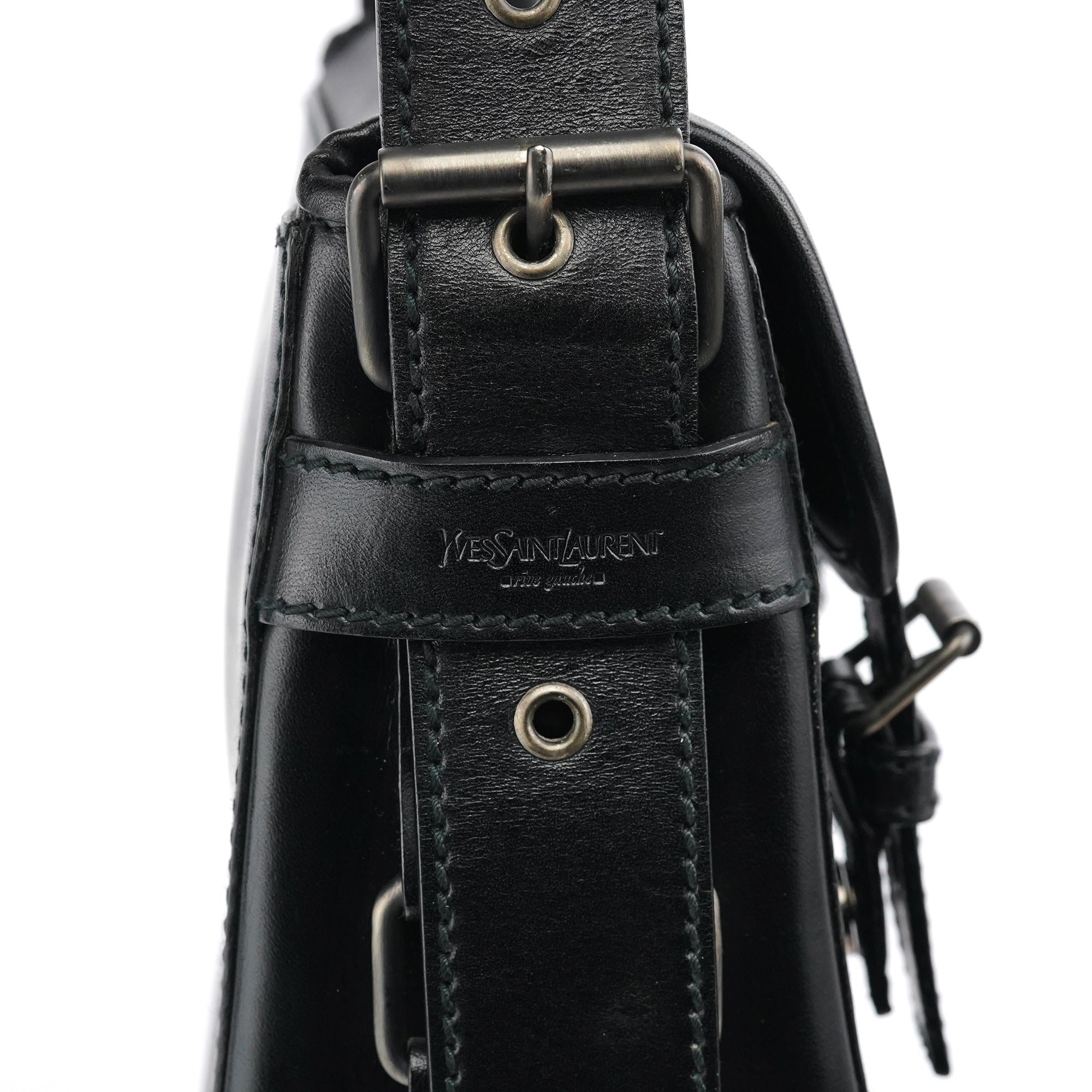 Black Calfskin Belt Crossbody Bag