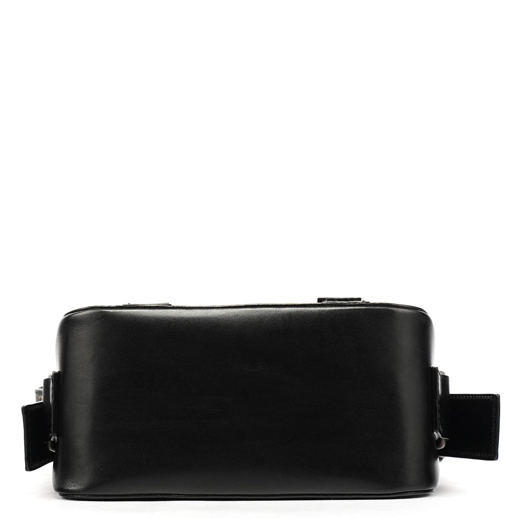 Black Calfskin Belt Crossbody Bag