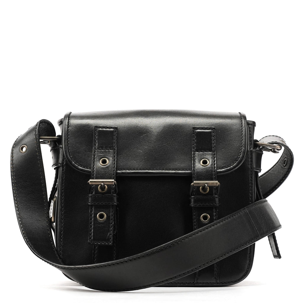 Black Calfskin Belt Crossbody Bag