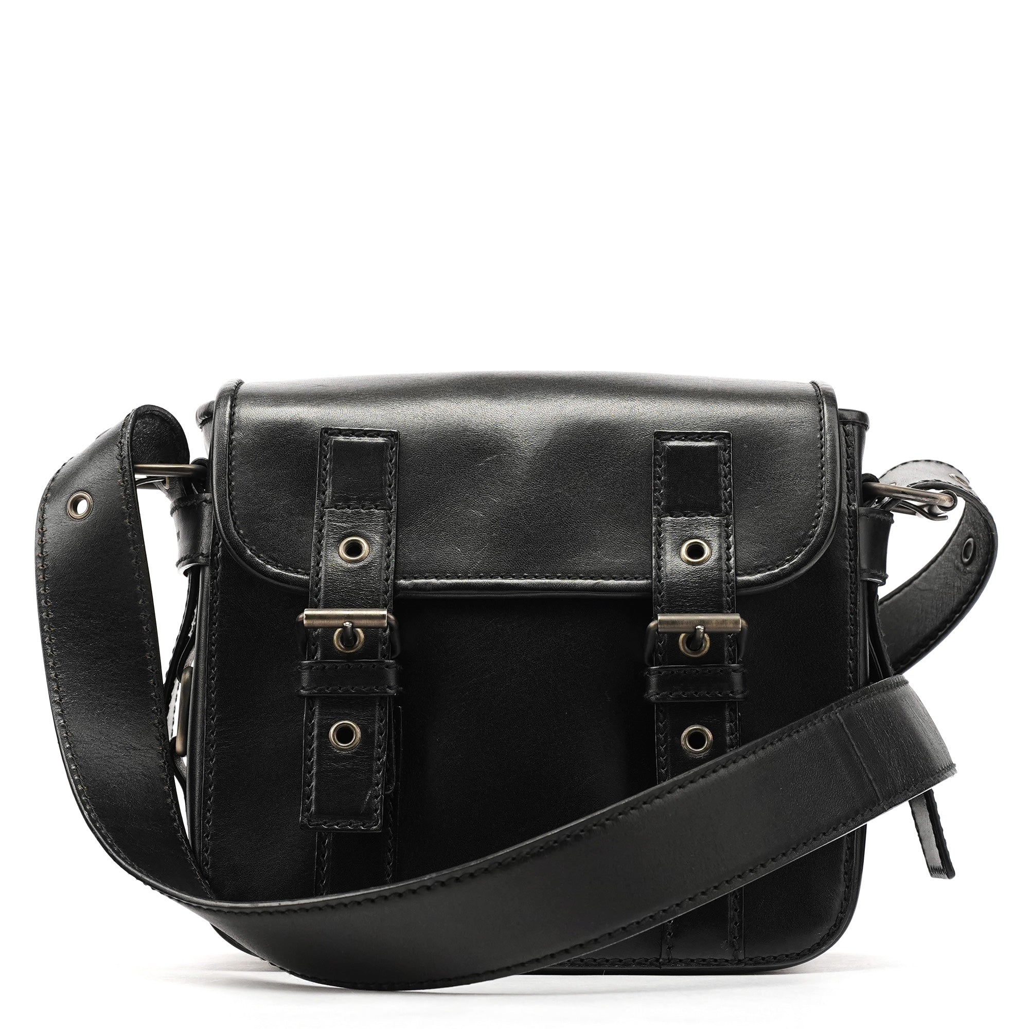 Black Calfskin Belt Crossbody Bag