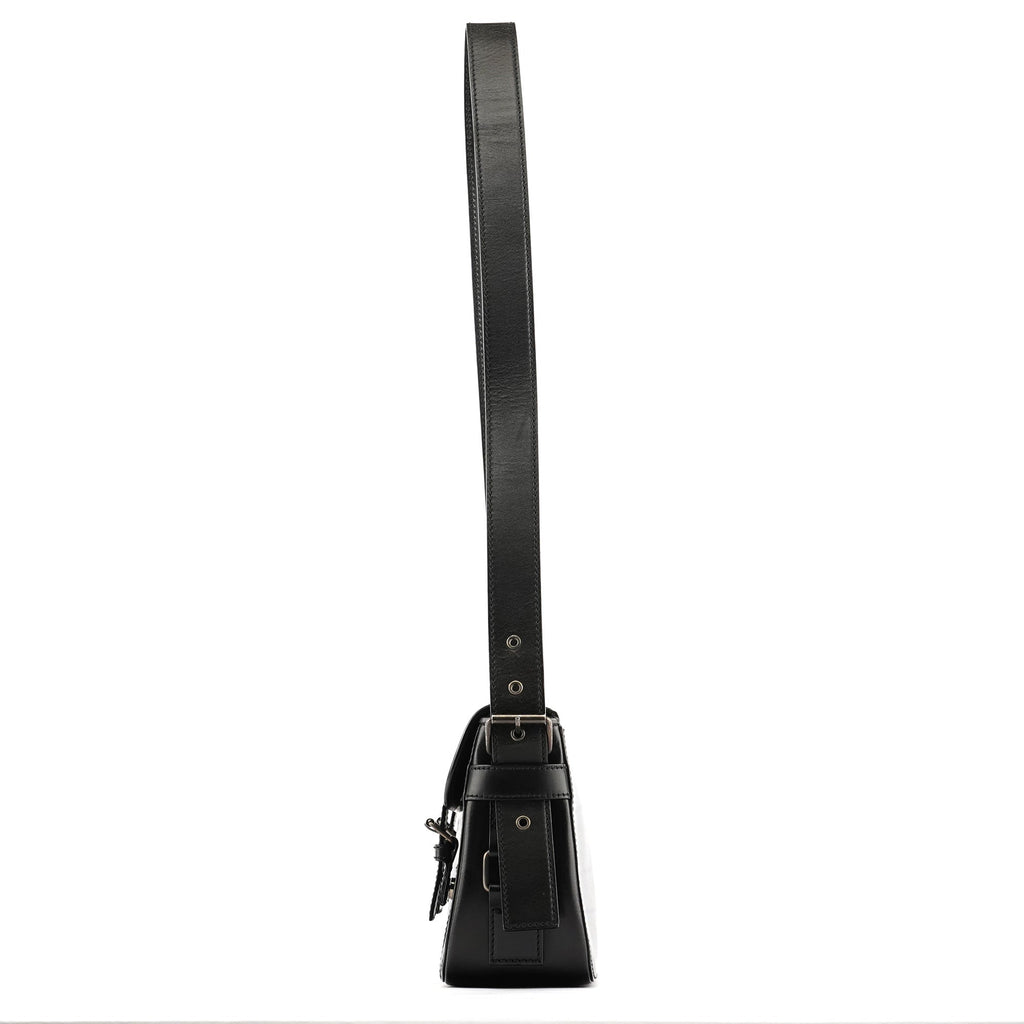 Black Calfskin Belt Crossbody Bag