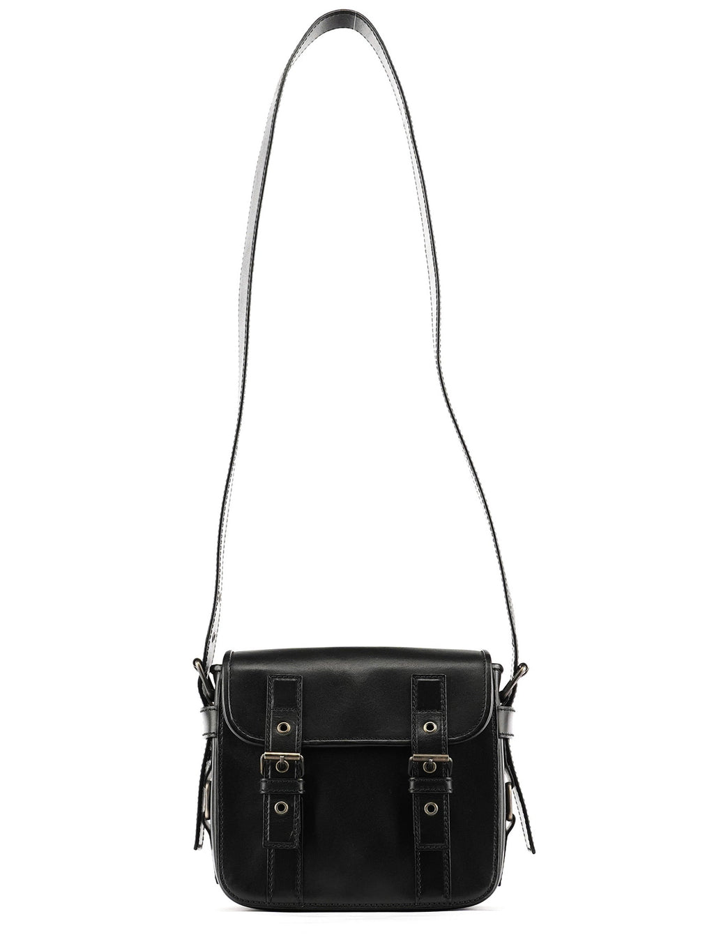 Black Calfskin Belt Crossbody Bag