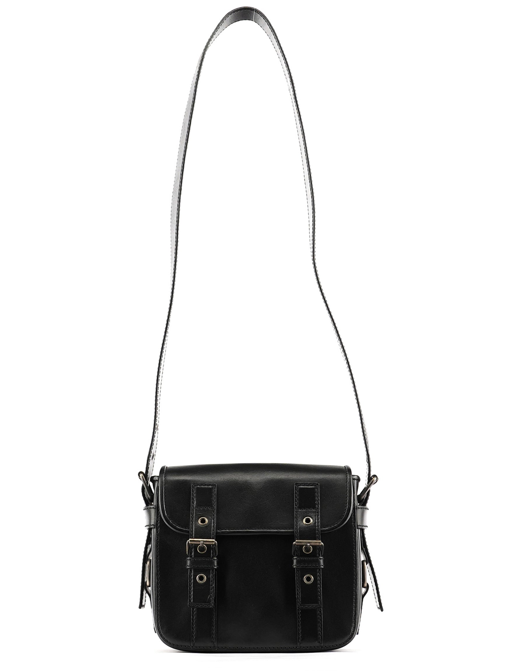 Black Calfskin Belt Crossbody Bag