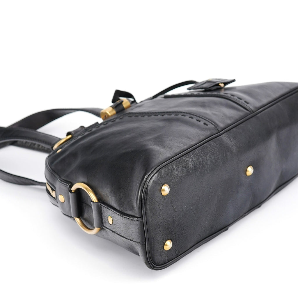 Black Calfskin Leather Muse Tote Bag