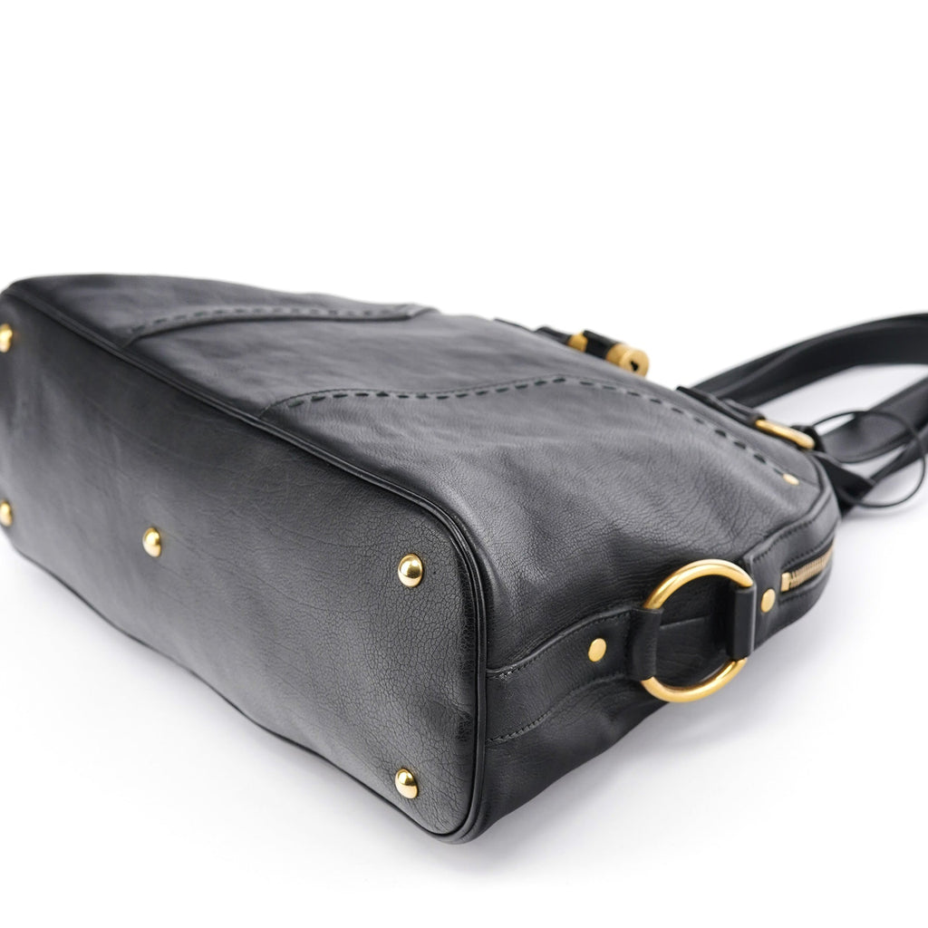 Black Calfskin Leather Muse Tote Bag