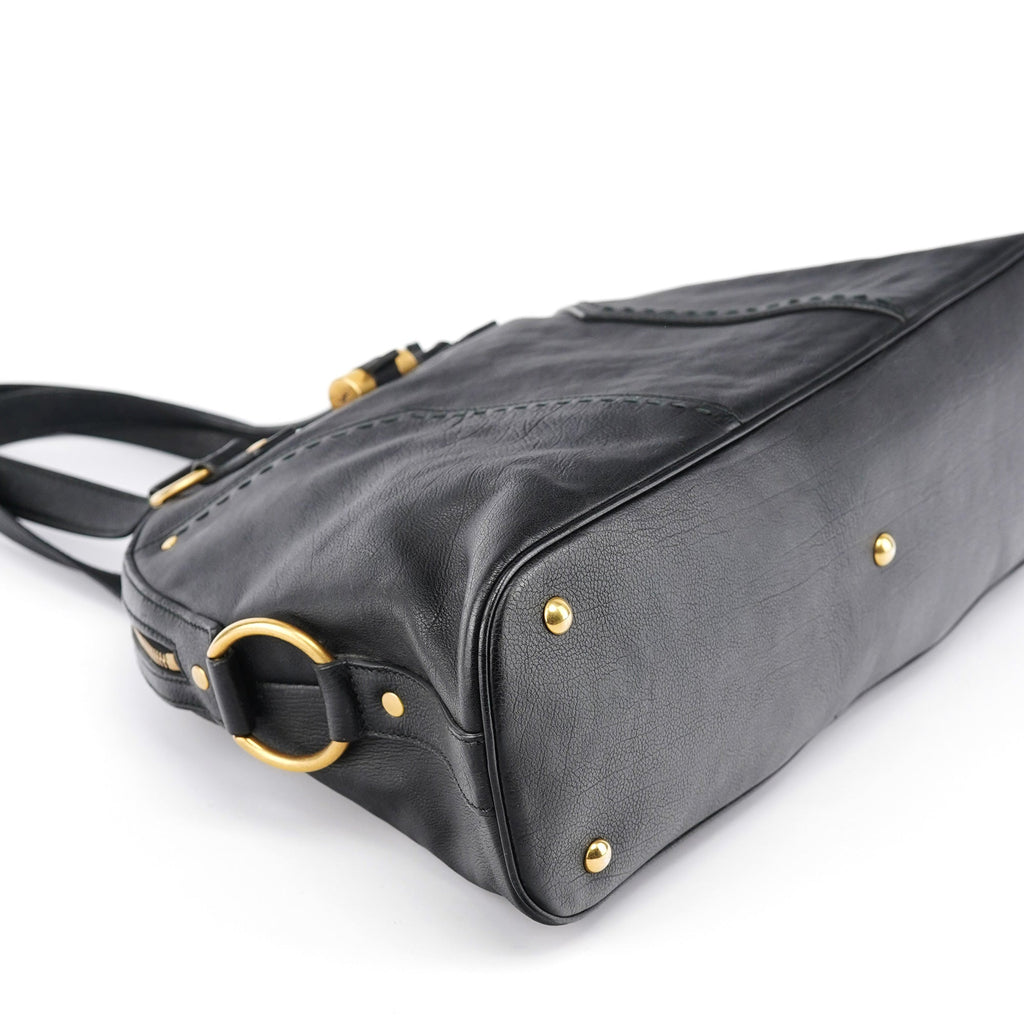 Black Calfskin Leather Muse Tote Bag