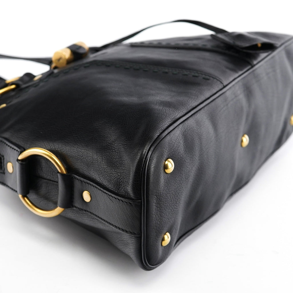 Black Calfskin Leather Muse Tote Bag