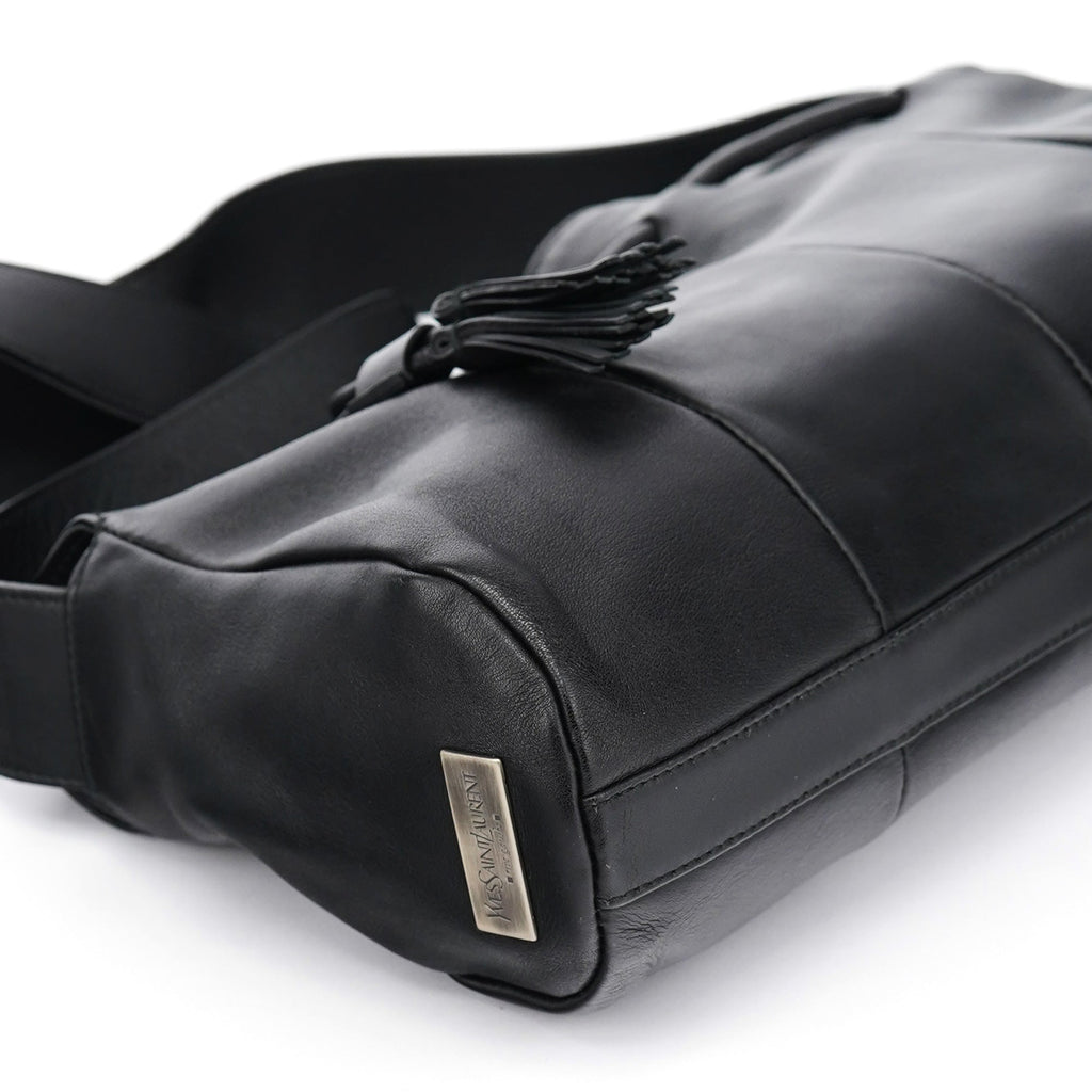 Black Calfskin Leather Tassel Shoulder Bag
