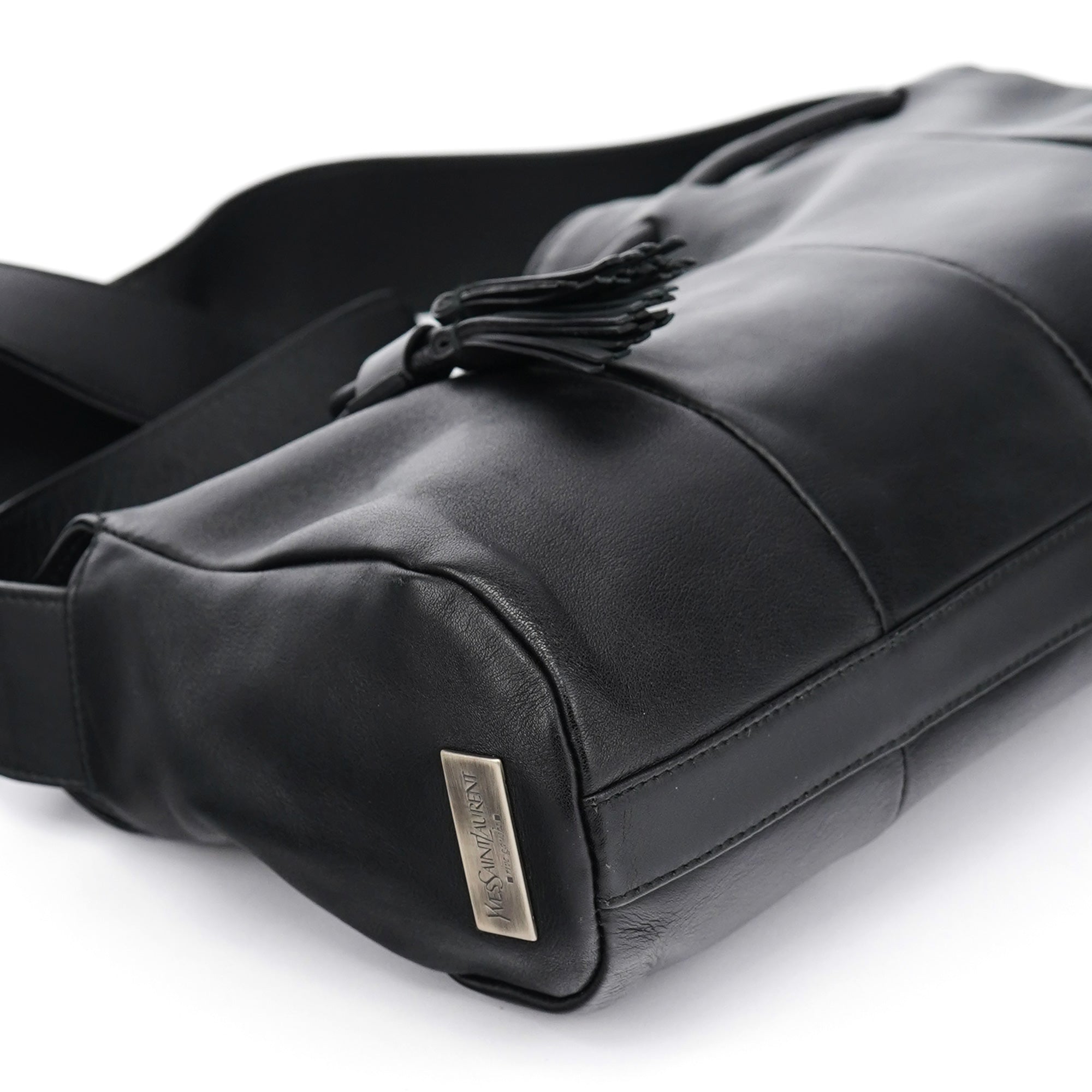 Black Calfskin Leather Tassel Shoulder Bag