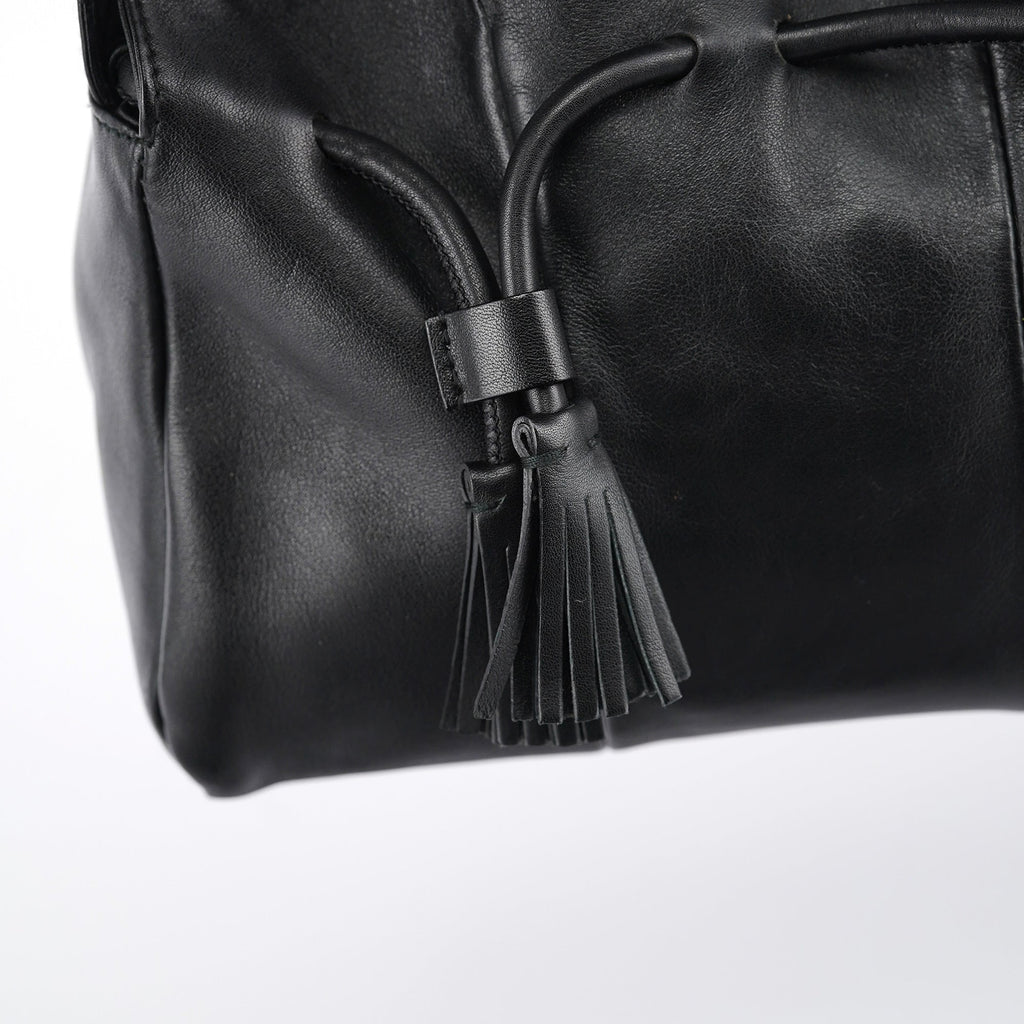 Black Calfskin Leather Tassel Shoulder Bag