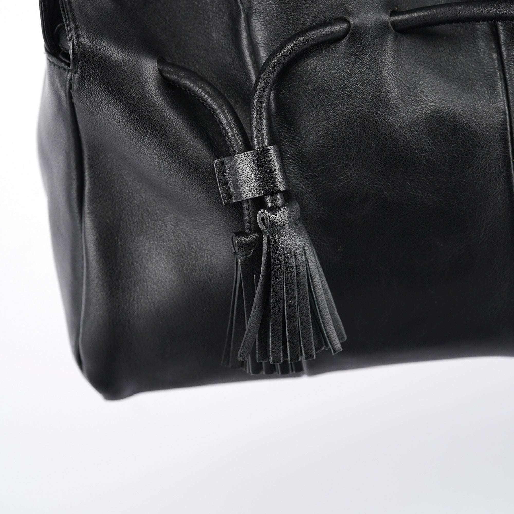 Black Calfskin Leather Tassel Shoulder Bag