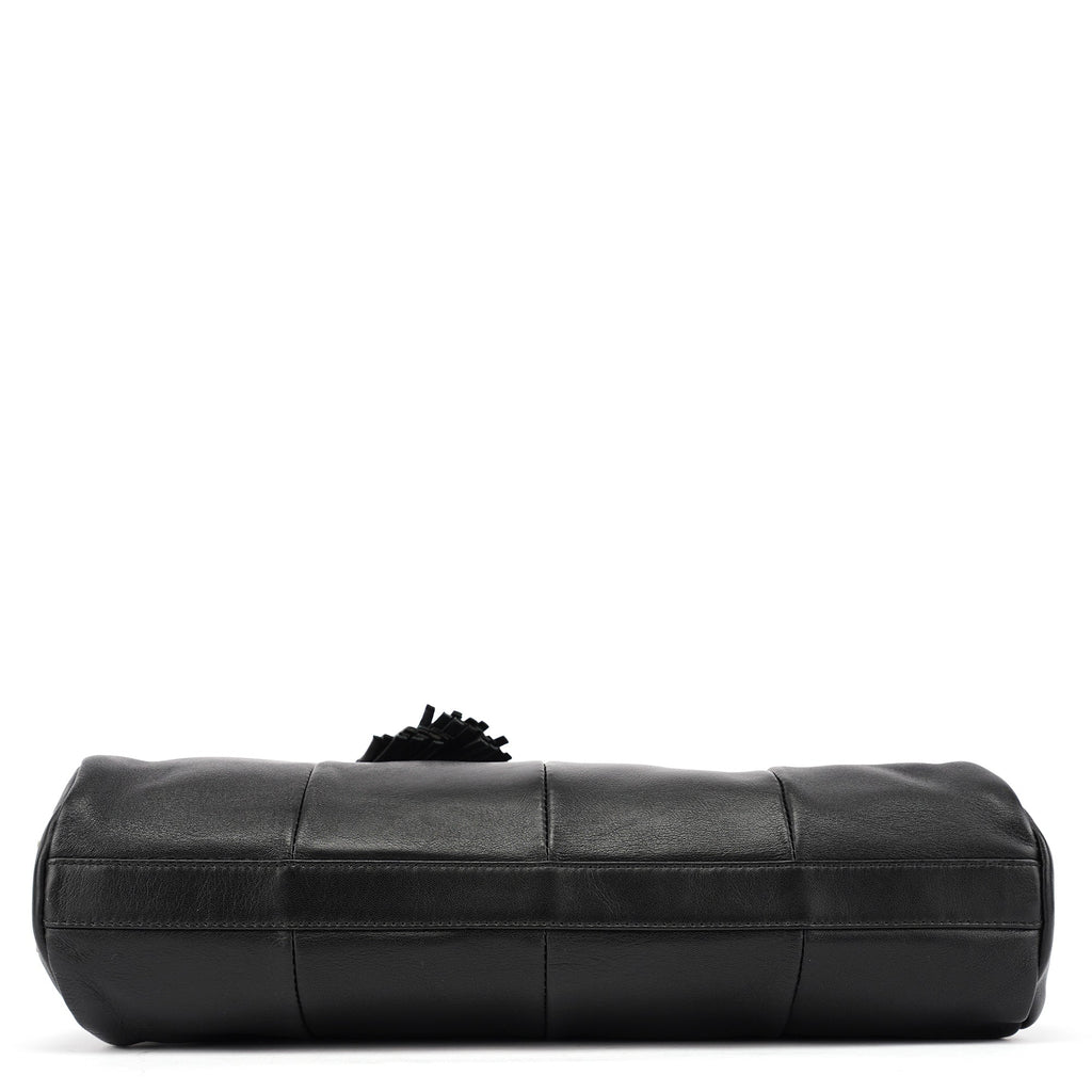 Black Calfskin Leather Tassel Shoulder Bag