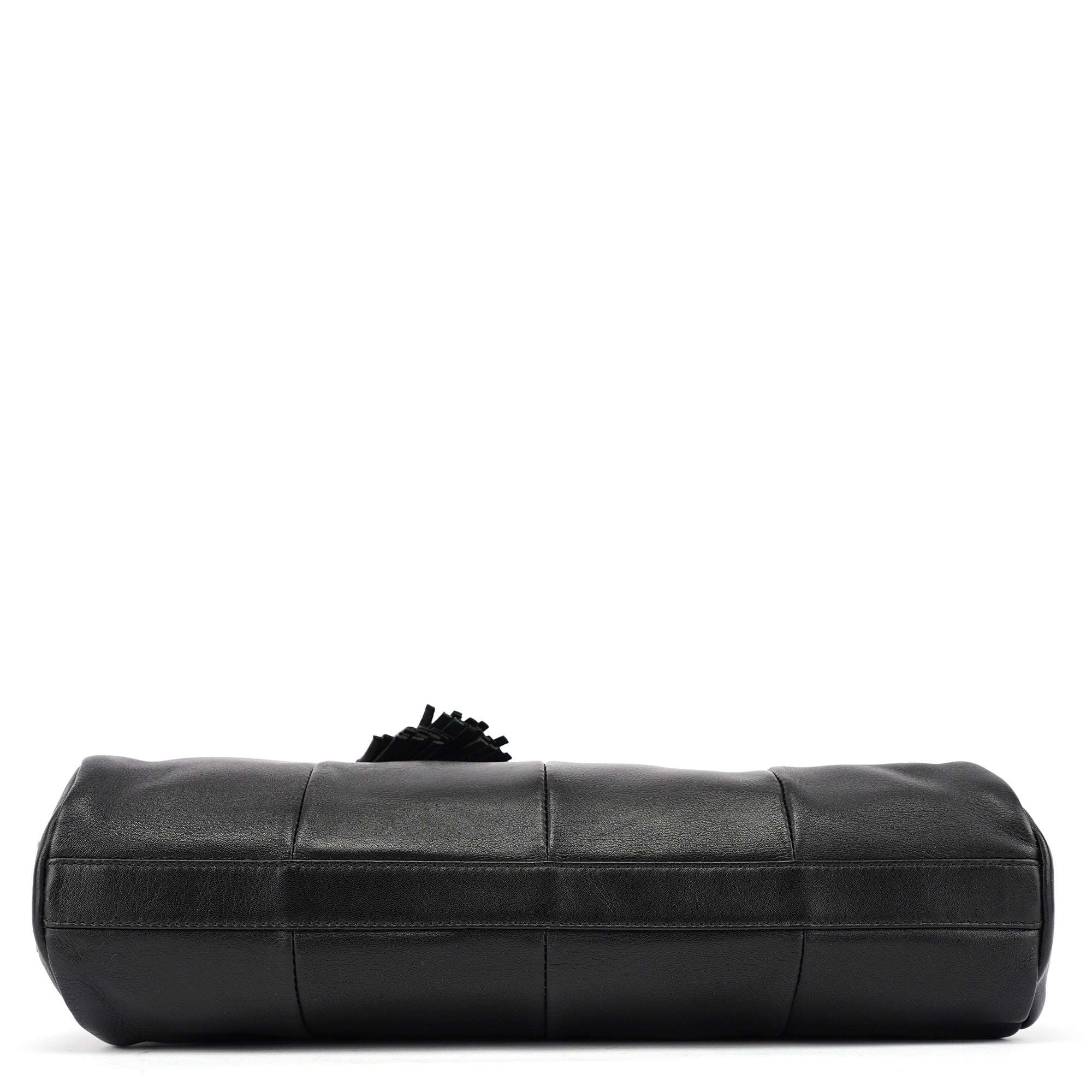 Black Calfskin Leather Tassel Shoulder Bag