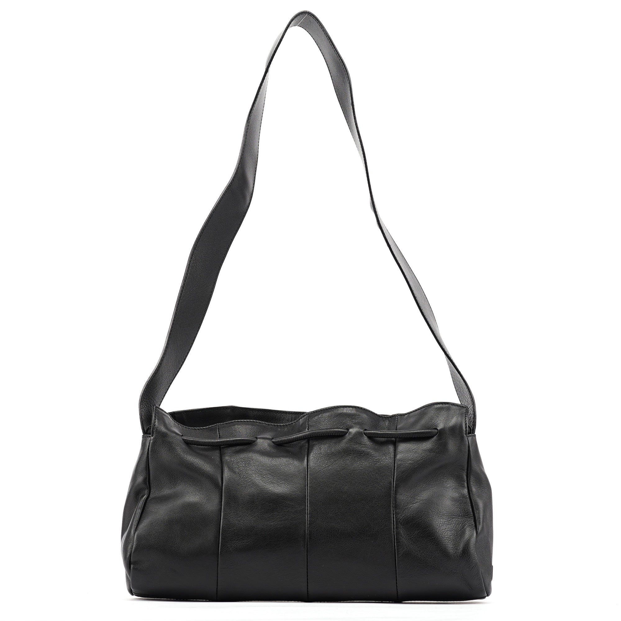 Black Calfskin Leather Tassel Shoulder Bag