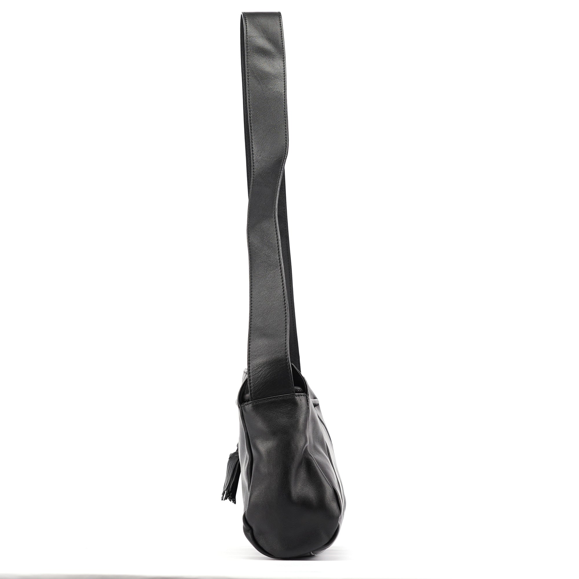 Black Calfskin Leather Tassel Shoulder Bag