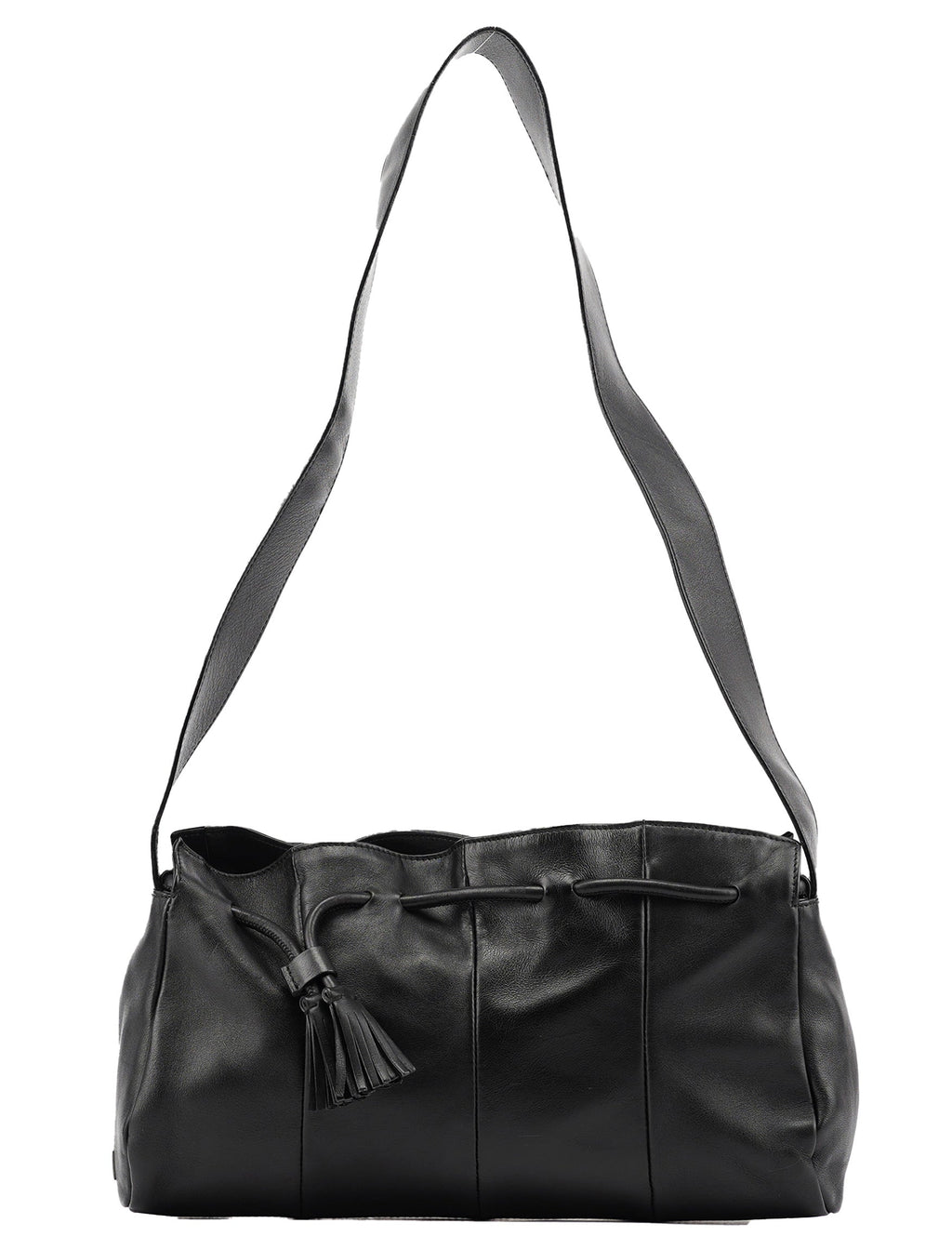 Black Calfskin Leather Tassel Shoulder Bag