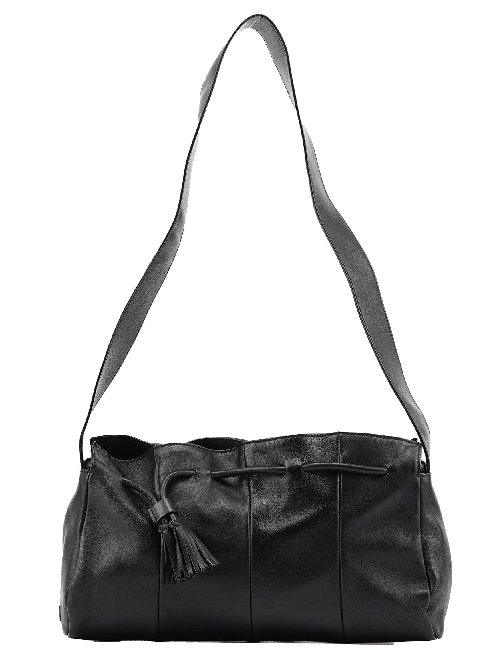 Black Calfskin Leather Tassel Shoulder Bag