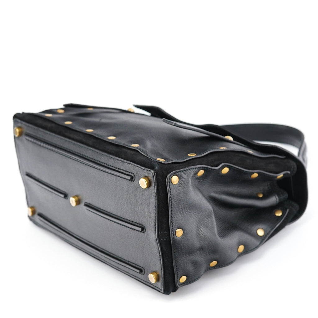 Black Leather Suede Muse Two Top Handle Bag