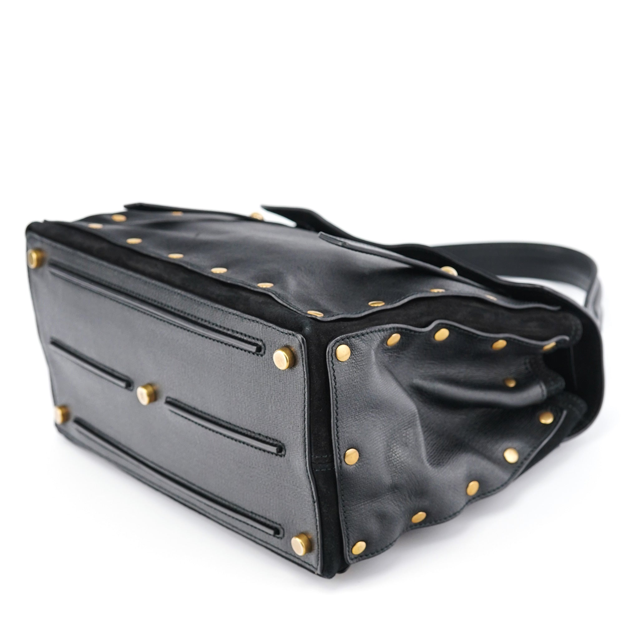 Black Leather Suede Muse Two Top Handle Bag