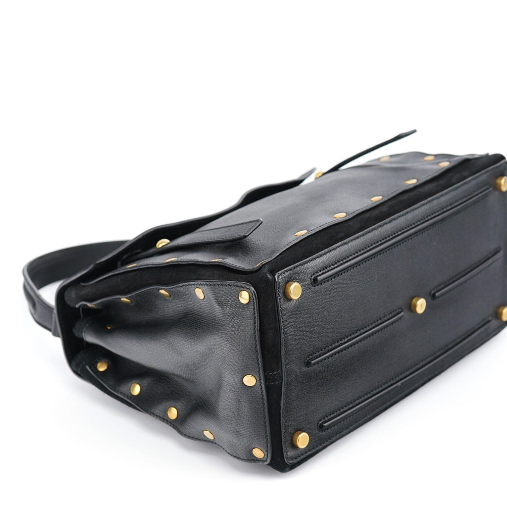 Black Leather Suede Muse Two Top Handle Bag