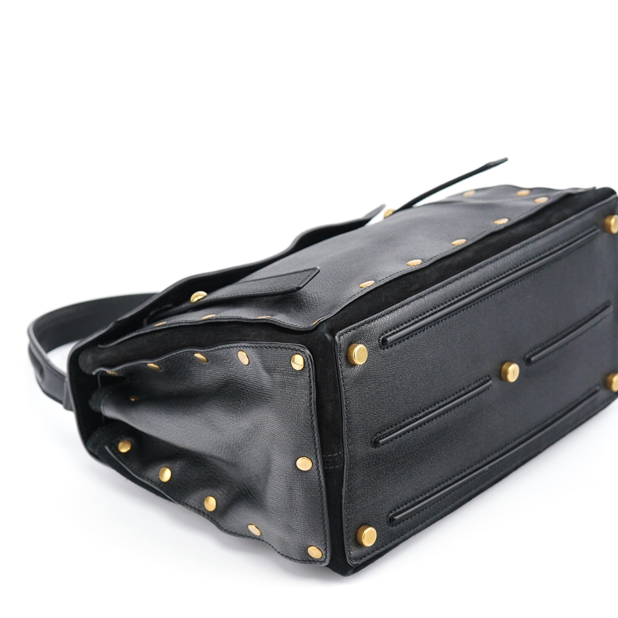Black Leather Suede Muse Two Top Handle Bag