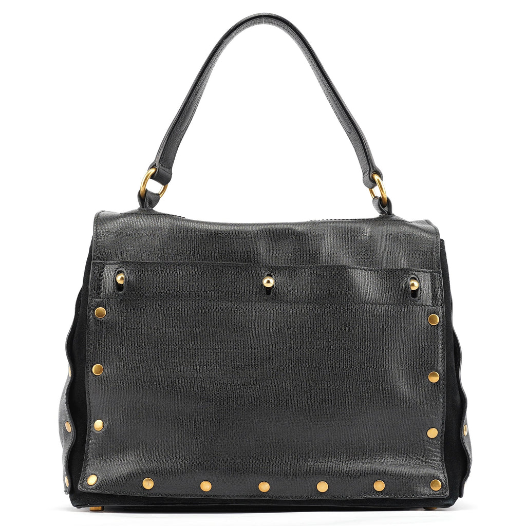 Black Leather Suede Muse Two Top Handle Bag