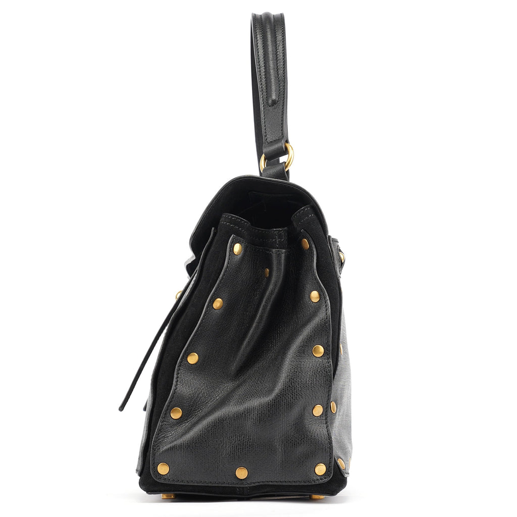 Black Leather Suede Muse Two Top Handle Bag