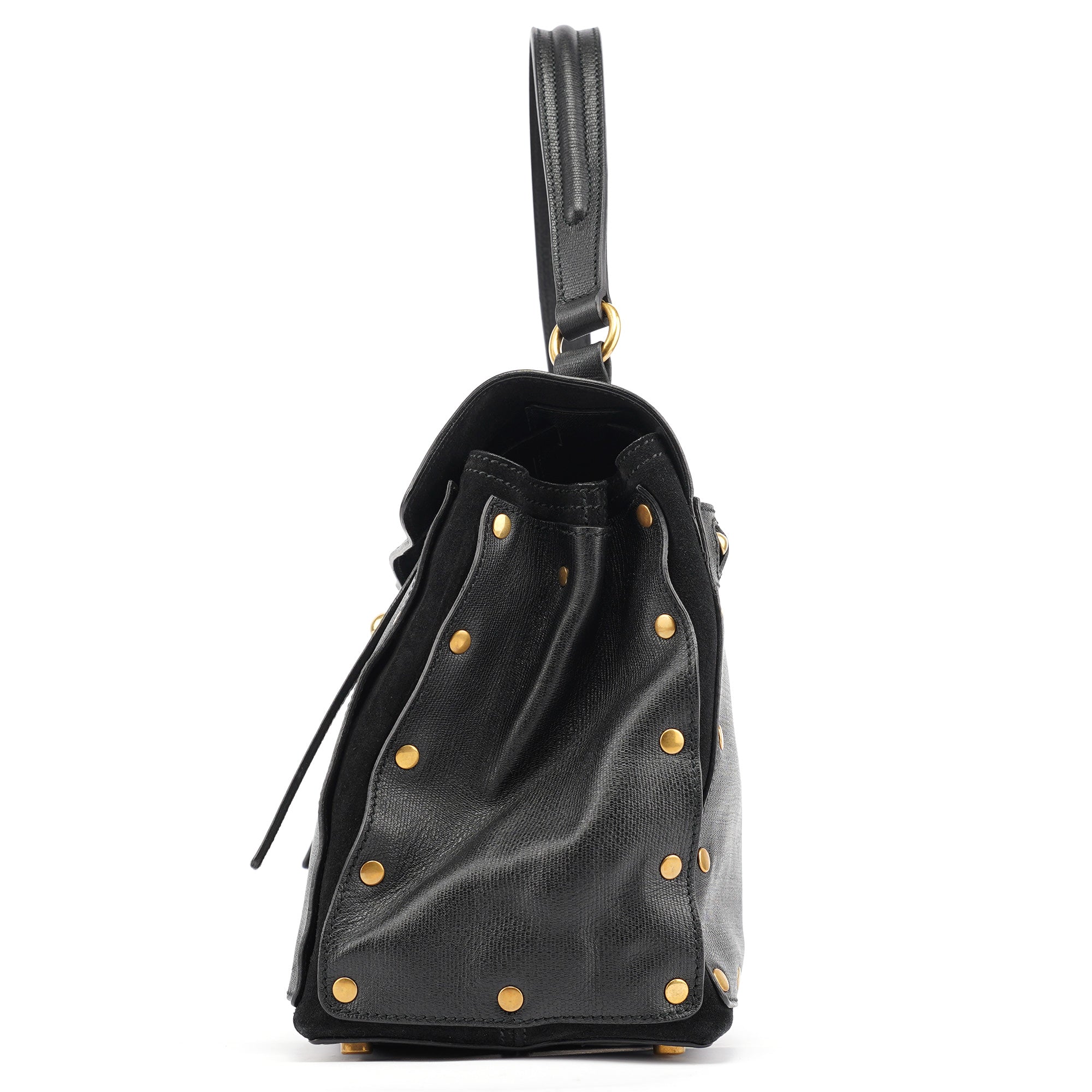 Black Leather Suede Muse Two Top Handle Bag