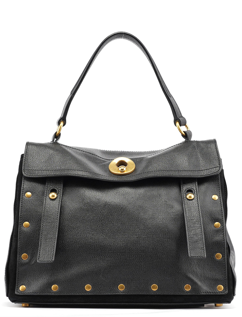 Black Leather Suede Muse Two Top Handle Bag