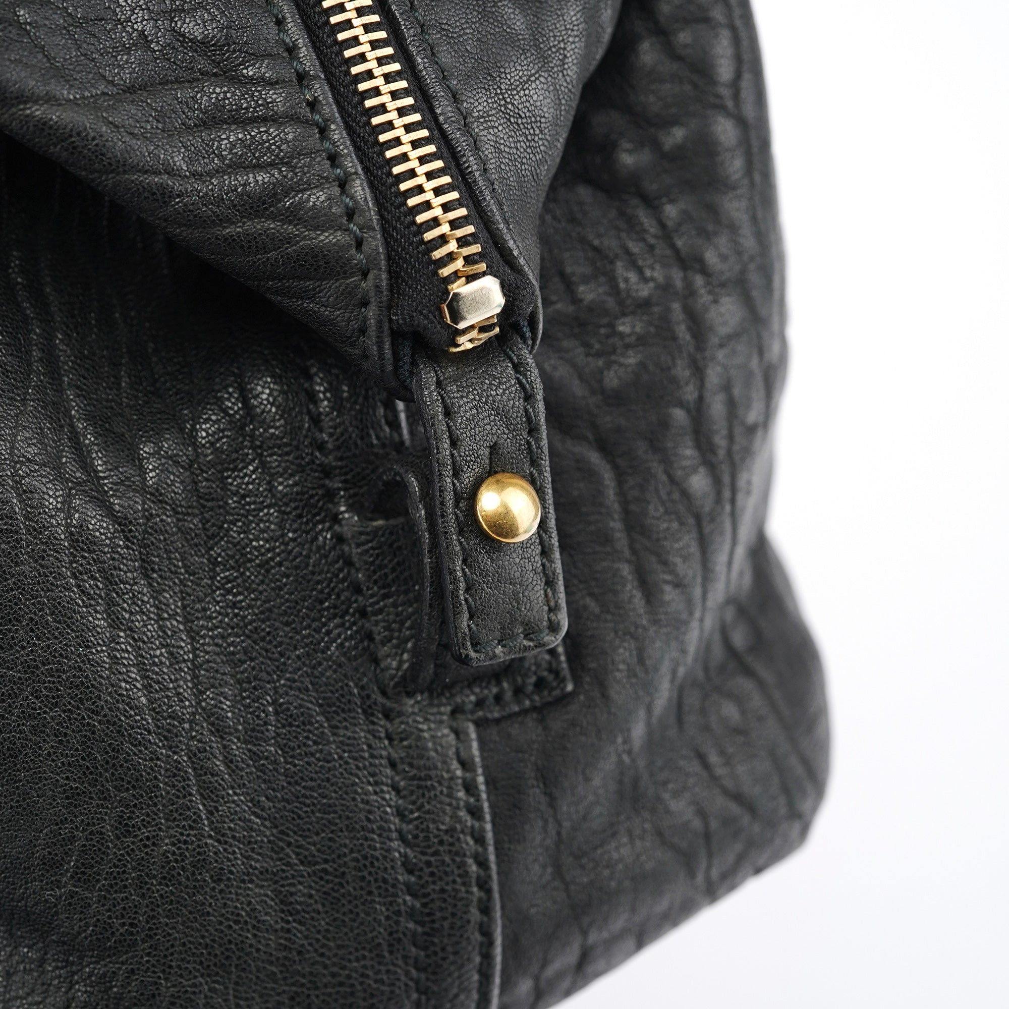 Black Leather Y Boston Bag
