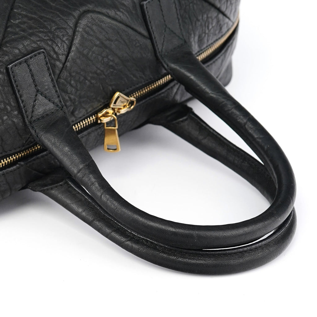 Black Leather Y Boston Bag