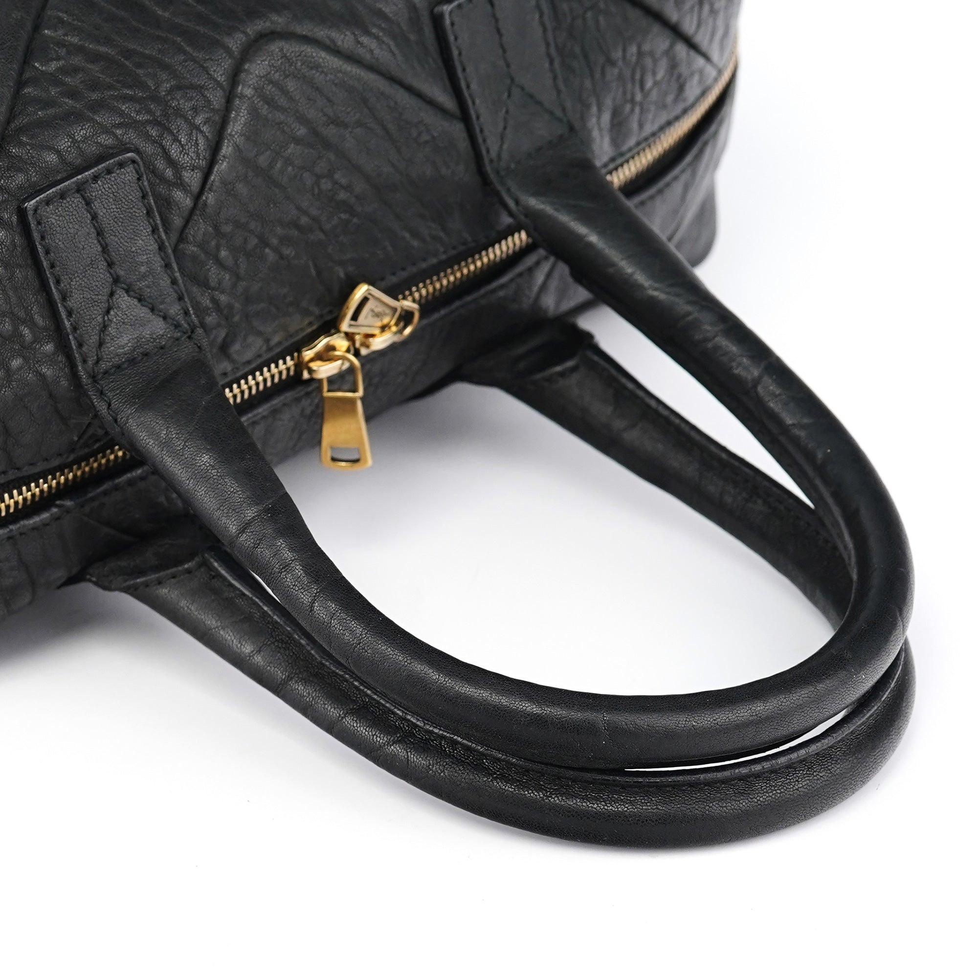 Black Leather Y Boston Bag