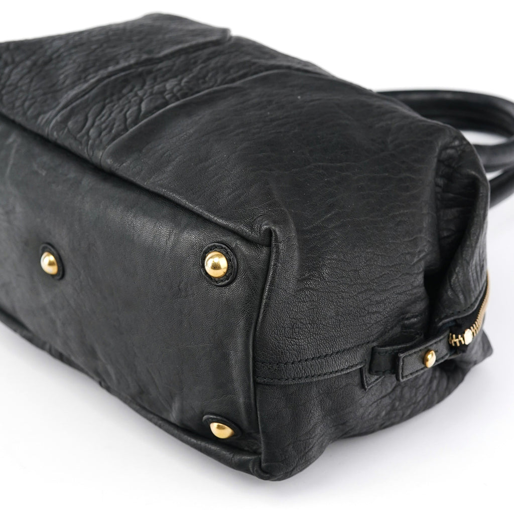 Black Leather Y Boston Bag