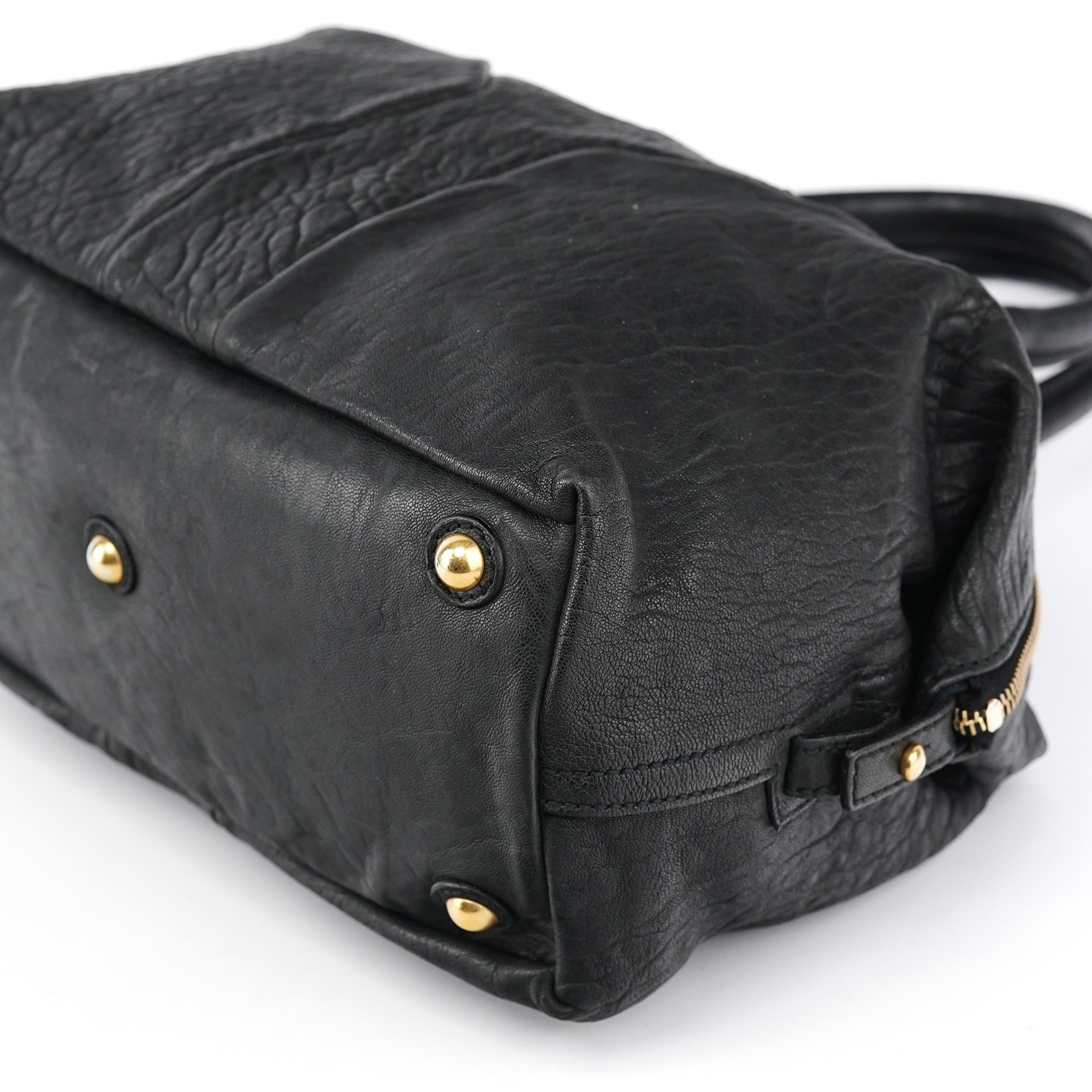 Black Leather Y Boston Bag