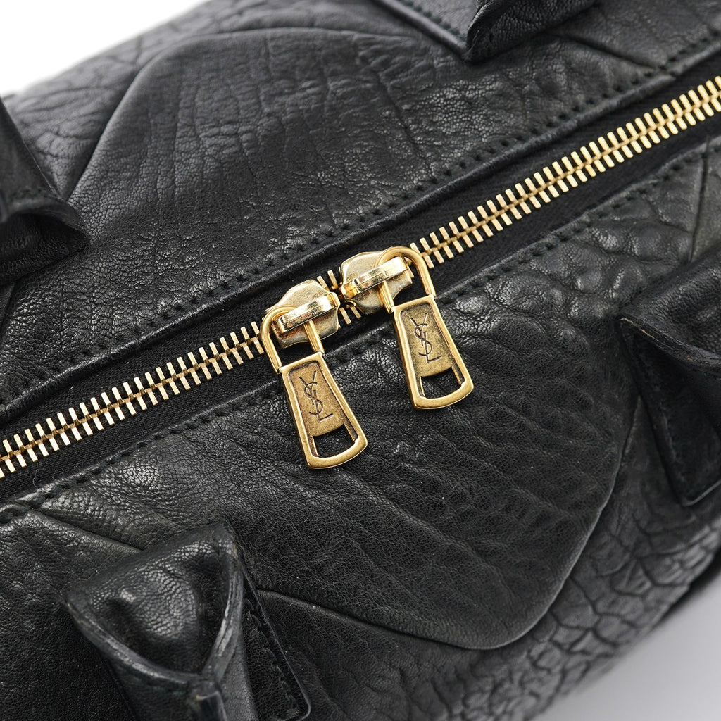 Black Leather Y Boston Bag