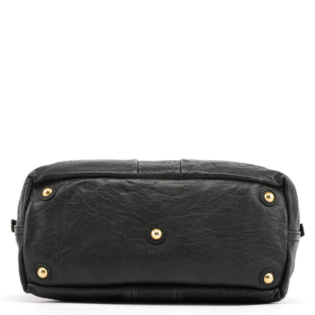 Black Leather Y Boston Bag