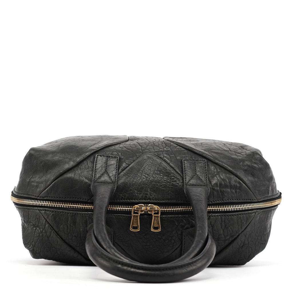 Black Leather Y Boston Bag
