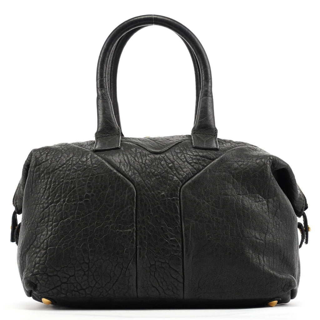 Black Leather Y Boston Bag