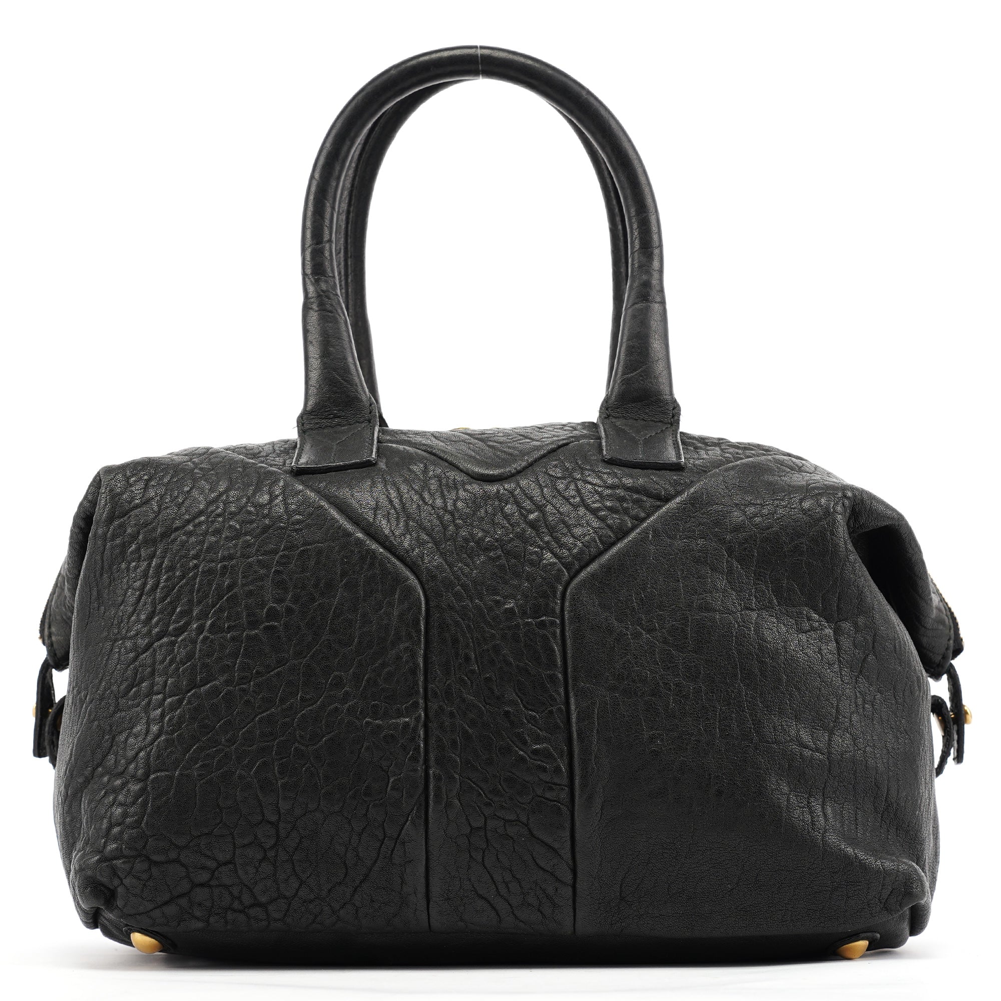 Black Leather Y Boston Bag