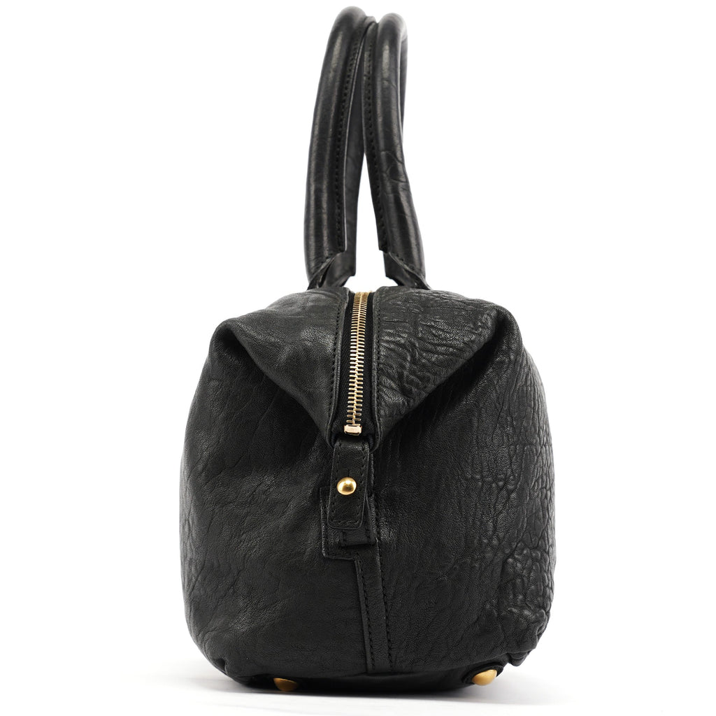 Black Leather Y Boston Bag