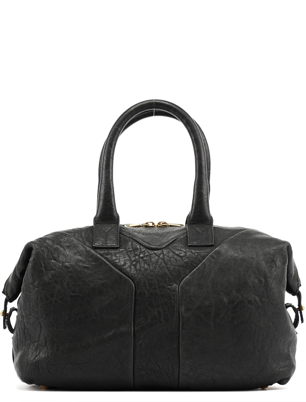 Black Leather Y Boston Bag
