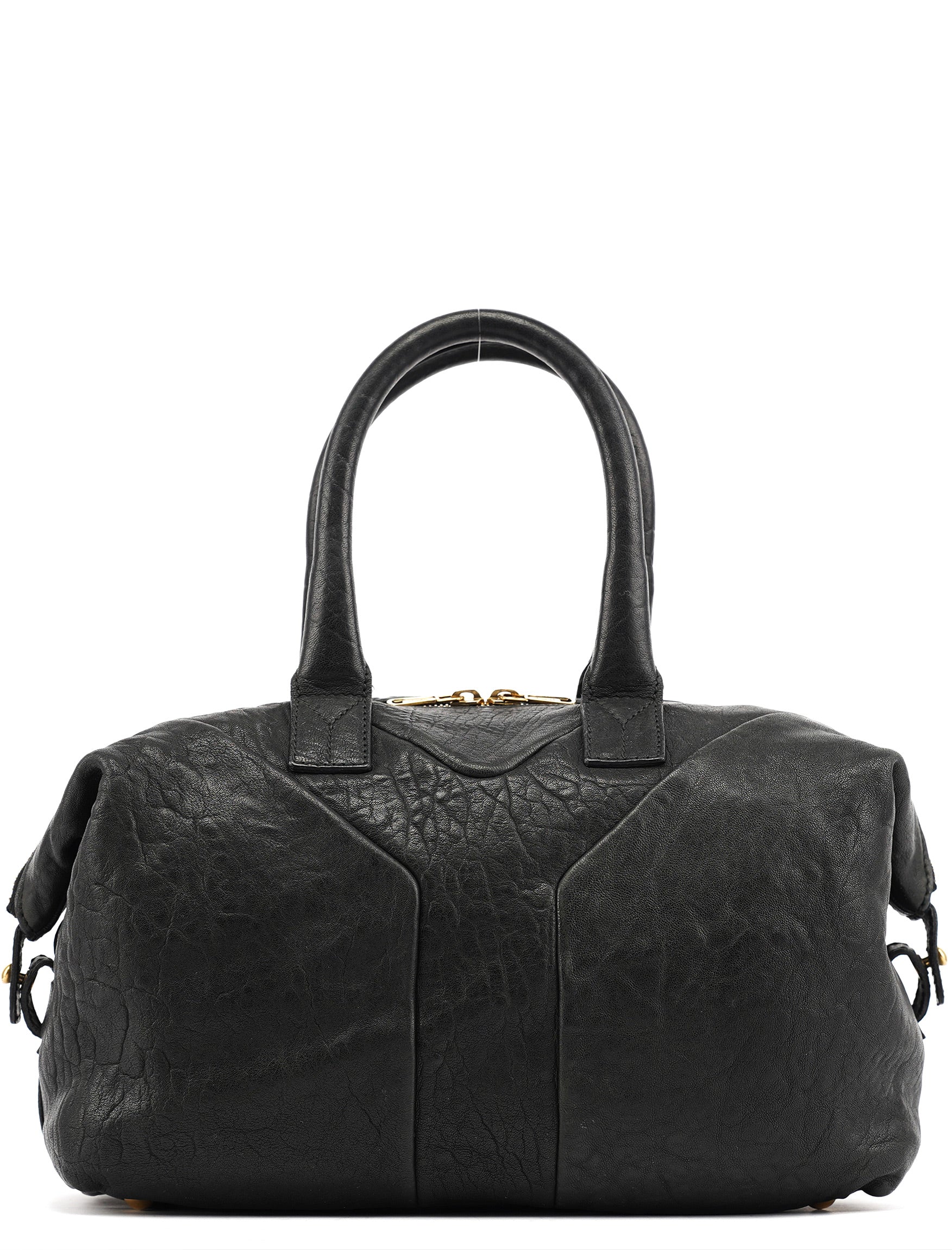 Black Leather Y Boston Bag