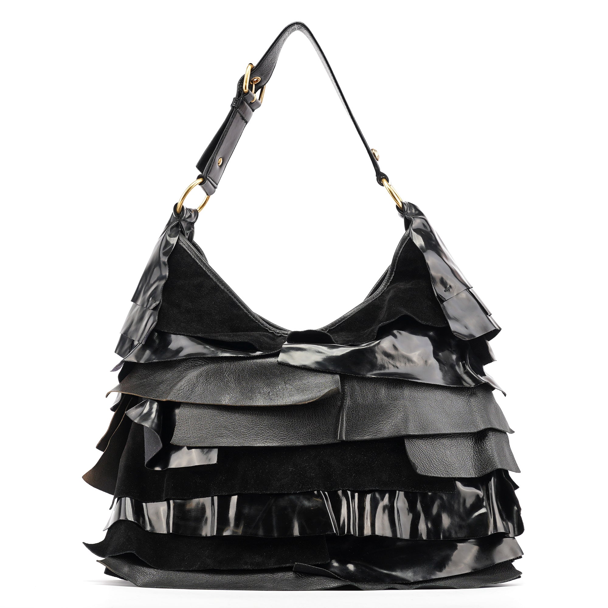 Black Multi Leather Saint Tropez Shoulder Bag