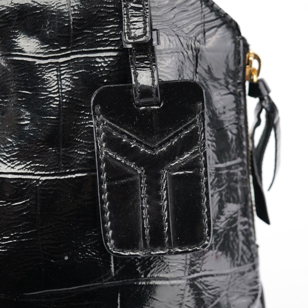 Black Patent Leather Croc Embossed Tote Bag