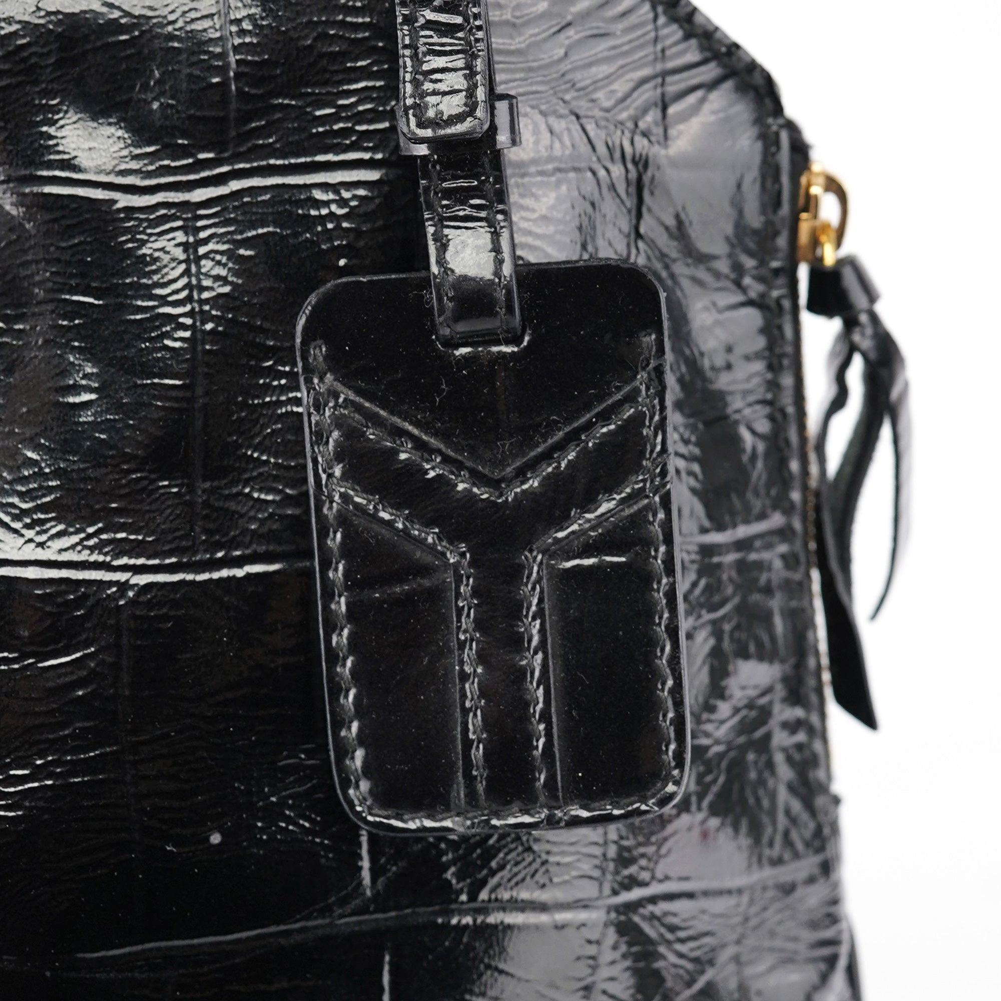 Black Patent Leather Croc Embossed Tote Bag