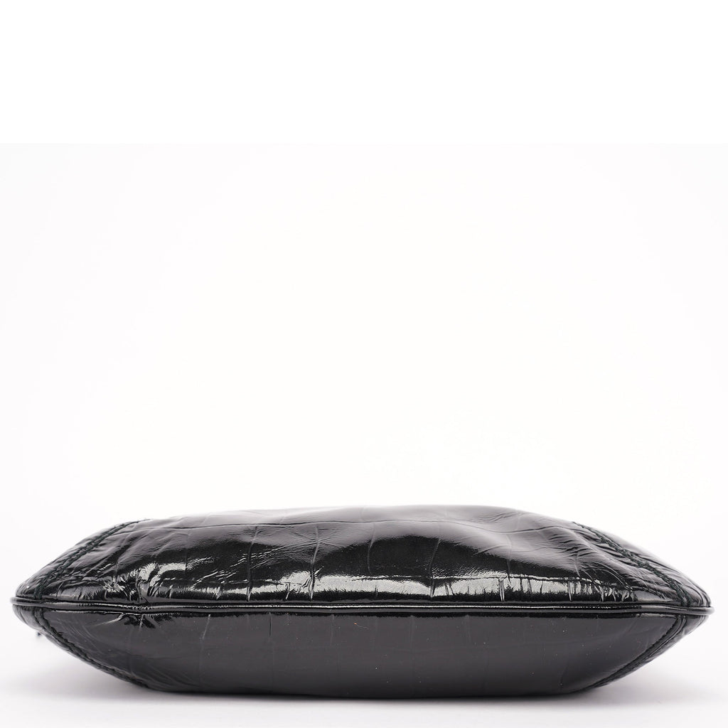 Black Patent Leather Croc Embossed Tote Bag