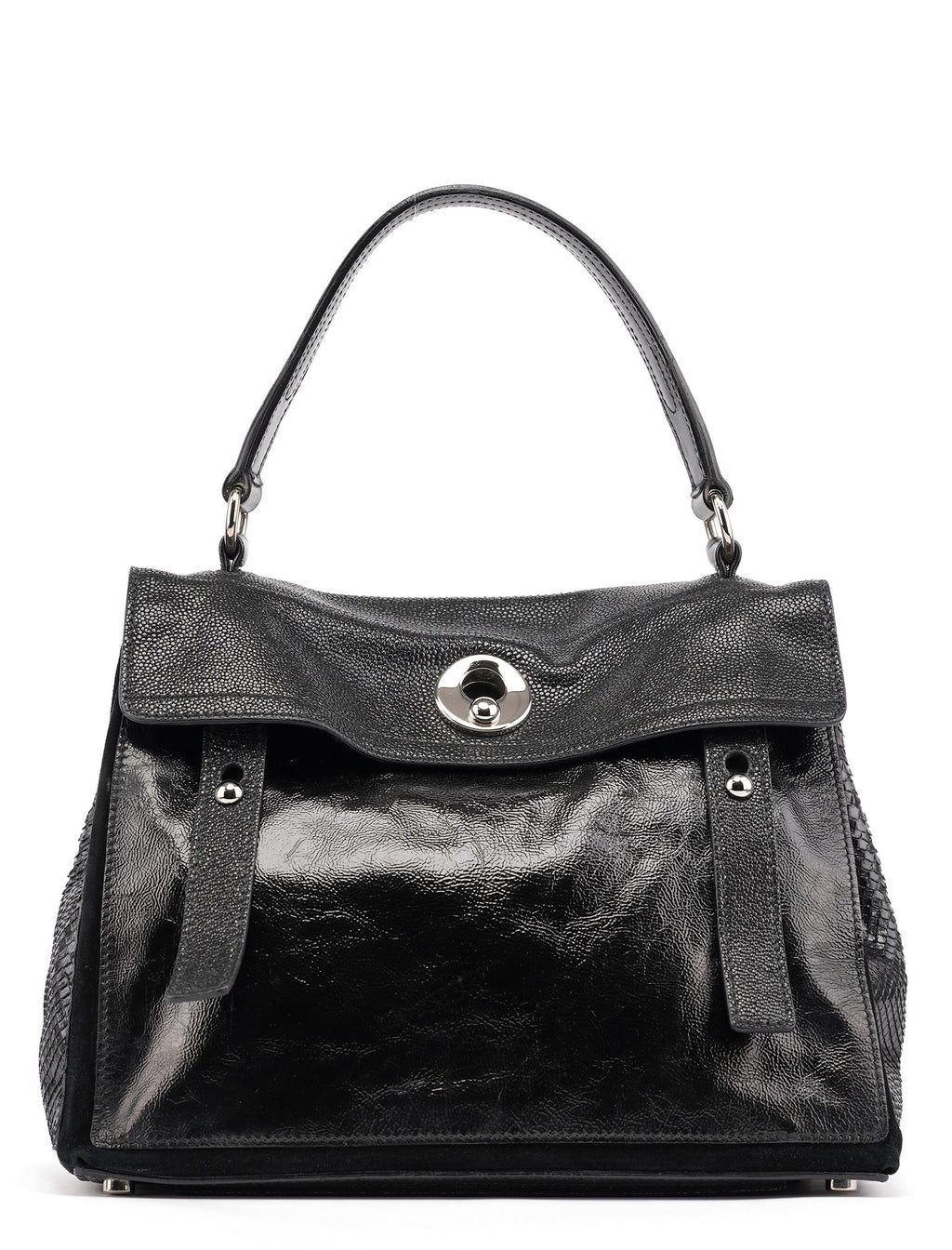 Black Patent Leather Python Muse Bag
