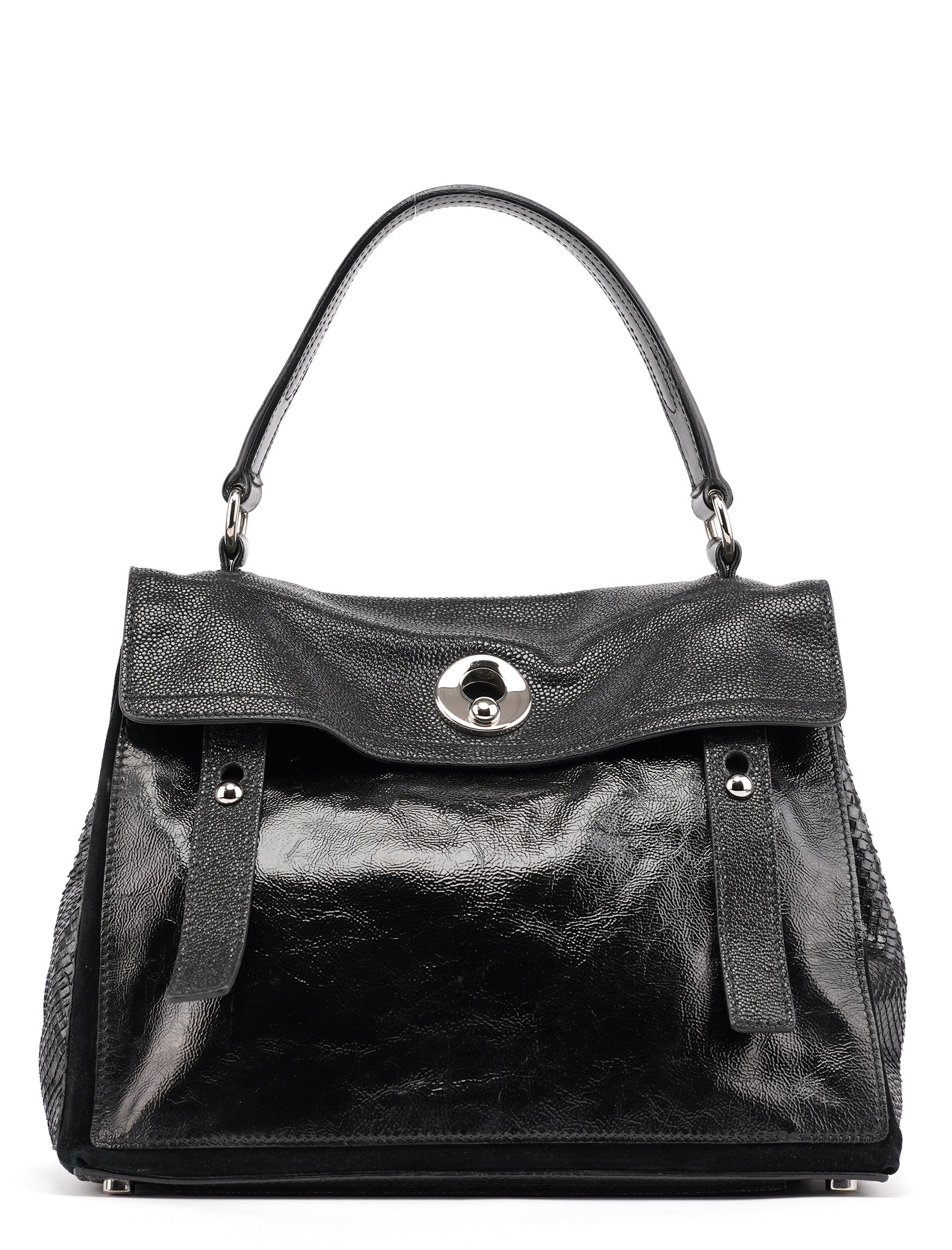 Black Patent Leather Python Muse Bag