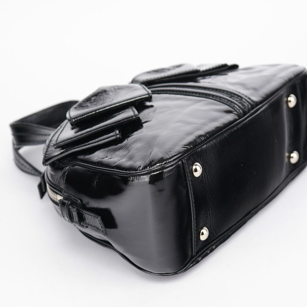 Black Patent Leather Y-Bow Tote Bag